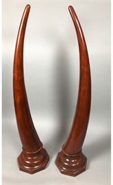 Lot 138 Pr Decorator Wood Tusk Horn Table Sculptures. Hor
