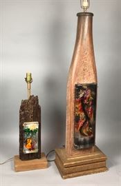 Lot 140 2pc LOUIS BORNEMISZA Intaglio Lucite Table Lamps.