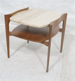 Lot 141 Bertha Schaefer Travertine Marble Top Walnut Side