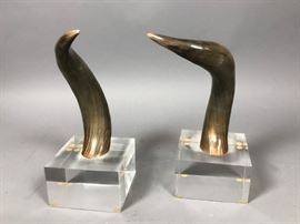 Lot 143 Pr Small Steer Horns mounted on Lucite Bases. Mod
