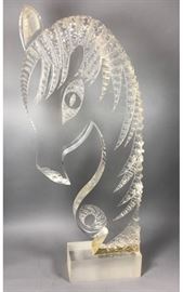Lot 151 Large Heavy Lucite Horse Head Table Sculpture. Ca