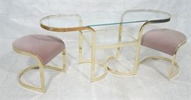 Lot 156 Brass Modernist Cafe Table 2 Chairs. Glass top on