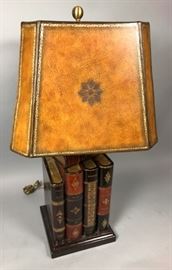 Lot 176 Decorator Leather Figural Book Table Lamp. Tooled