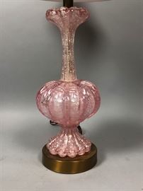 Lot 181 Italian Murano Pink Art Glass Table Lamp. Fluted 