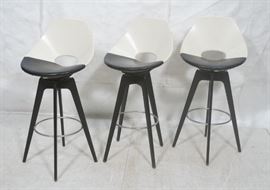 Lot 182 3pc White  Black Vinyl Modernist Bar Stools. Ebo