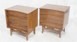 Lot 184 YOUNG Pr American Modern Walnut Night Stands. Hor