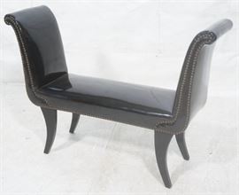 Lot 197 Decorator Black Patent Leather Bench. Tall flared