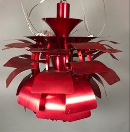 Lot 200 Red Aluminum Poulsen Artichoke style Chandelier. 