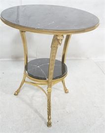 Lot 210 Heavy Brass Regency Marble Top Side Table. Round 