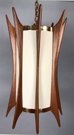 Lot 226 Hanging Cylindrical Lamp with Danish Modern Teak.