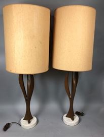 Lot 230 Pr American Modern Wood Table Lamps. Sculptural w