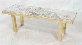 Lot 237 Modernist Mosaic Top Coffee Table. Brass Legs. Fl