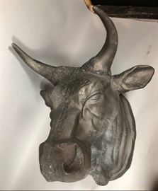Lot 248 Large Cast Metal Bull Head Wall Mount. Painted bl