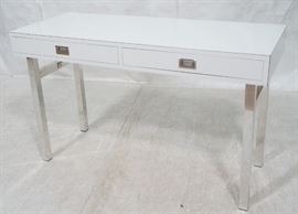 Lot 260 White Laminate Modernist Desk. Vanity. Chrome leg