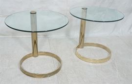 Lot 264 Gold Tone DIA Style Glass Top Side Tables. Metal 