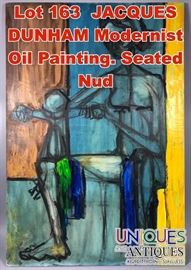 Lot 163 JACQUES DUNHAM Modernist Oil Painting. Seated Nud