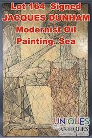 Lot 164 Signed JACQUES DUNHAM Modernist Oil Painting. Sea