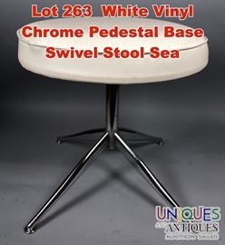 Lot 263 White Vinyl Chrome Pedestal Base Swivel Stool Sea
