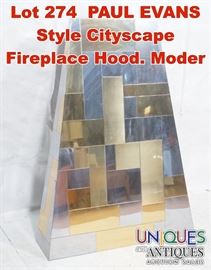 Lot 274 PAUL EVANS Style Cityscape Fireplace Hood. Moder