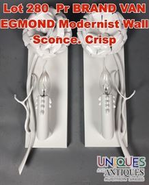 Lot 280 Pr BRAND VAN EGMOND Modernist Wall Sconce. Crisp 