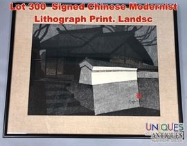 Lot 300 Signed Chinese Modernist Lithograph Print. Landsc