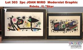 Lot 303 2pc JOAN MIRO Modernist Graphic Prints