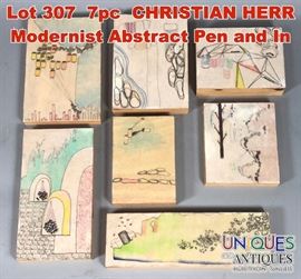 Lot 307 7pc CHRISTIAN HERR Modernist Abstract Pen and In