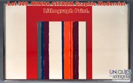 Lot 309 MINNA CITRON Graphic Modernist Lithograph Print. 