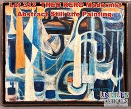 Lot 312 THEO KERG Modernist Abstract Still Life Painting.