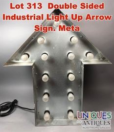 Lot 313 Double Sided Industrial Light Up Arrow Sign. Meta