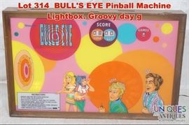Lot 314 BULLS EYE Pinball Machine Lightbox. Groovy day g