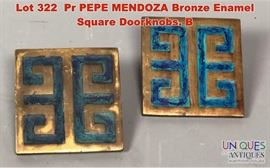 Lot 322 Pr PEPE MENDOZA Bronze Enamel Square Doorknobs. B
