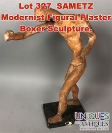 Lot 327 SAMETZ Modernist Figural Plaster Boxer Sculpture.