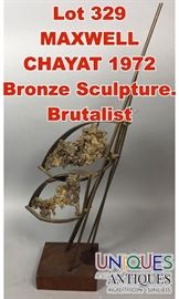 Lot 329 MAXWELL CHAYAT 1972 Bronze Sculpture. Brutalist 