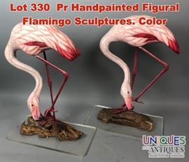 Lot 330 Pr Handpainted Figural Flamingo Sculptures. Color