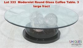 Lot 333 Modernist Round Glass Coffee Table. 3 large fract