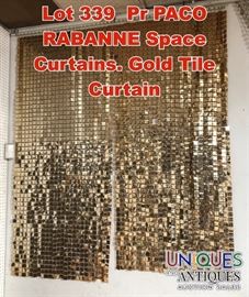 Lot 339 Pr PACO RABANNE Space Curtains. Gold Tile Curtain