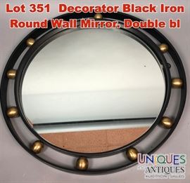 Lot 351 Decorator Black Iron Round Wall Mirror. Double bl