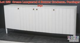 Lot 359 Creme Lacquered 4 Drawer Credenza. Parzinger styl