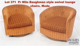 Lot 371 Pr Milo Baughman style swivel lounge chairs. Mode