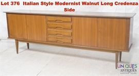 Lot 376 Italian Style Modernist Walnut Long Credenza Side
