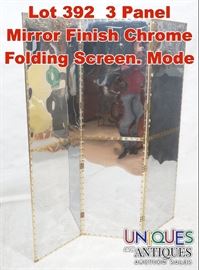 Lot 392 3 Panel Mirror Finish Chrome Folding Screen. Mode