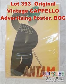 Lot 393 Original Vintage CAPPELLO Advertising Poster. BOC