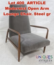 Lot 400 ARTICLE Modernist Open Arm Lounge Chair. Steel gr