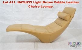 Lot 411 NATUZZI Light Brown Pebble Leather Chaise Lounge.