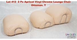Lot 412 2 Pc Apricot Vinyl Chrome Lounge Chair Ottoman. T
