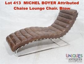 Lot 413 MICHEL BOYER Attributed Chaise Lounge Chair. Brow