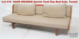 Lot 416 HANS WEGNER Danish Teak Day Bed Sofa. Tweed oatme