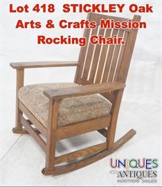 Lot 418 STICKLEY Oak Arts  Crafts Mission Rocking Chair.