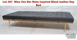 Lot 421 Mies Van Der Roho inspired Black leather Day Bed 